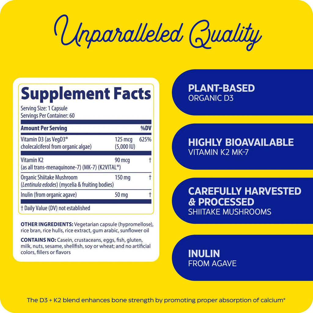 Enzymedica Vitamina D3 + K2 5000 UI 60 Cápsulas Vegetales