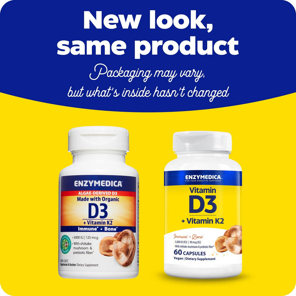 Enzymedica Vitamina D3 + K2 5000 UI 60 Cápsulas Vegetales