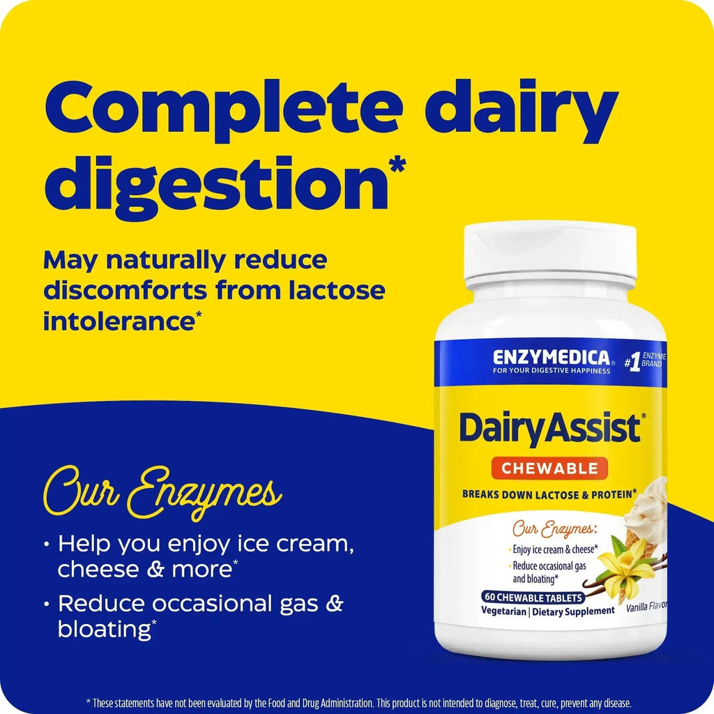 Enzymedica DairyAssist 60 Tabletas Masticables Vainilla