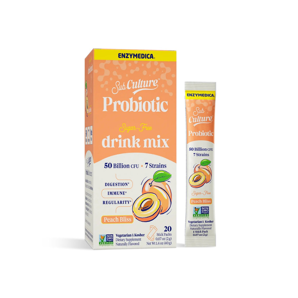 Enzymedica SubCulture Peach Bliss Probiótico en Polvo 20 Sobres Durazno
