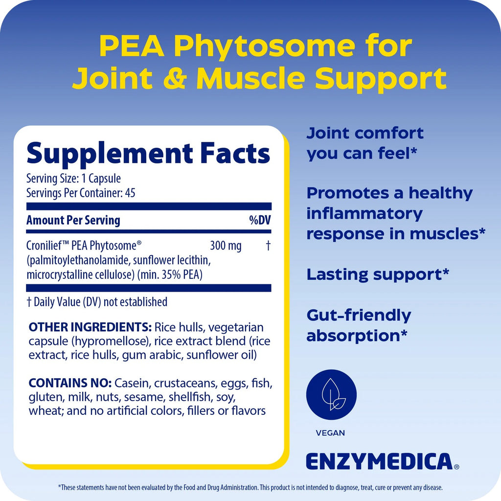 Enzymedica Joint & Muscle PEA Phytosome 300 mg 45 Cápsulas Vegetales
