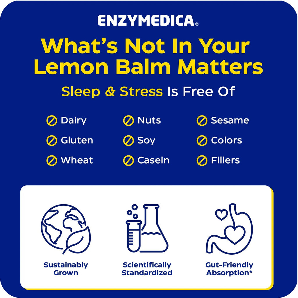 Enzymedica Sleep & Stress Lemon Balm Phytosome Toronjil 200 mg 60 Cápsulas Vegetales