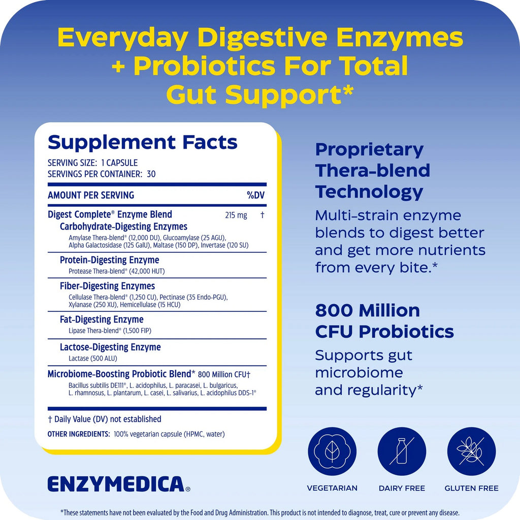 Enzymedica Digest Complete con Probióticos 90 Cápsulas Vegetales