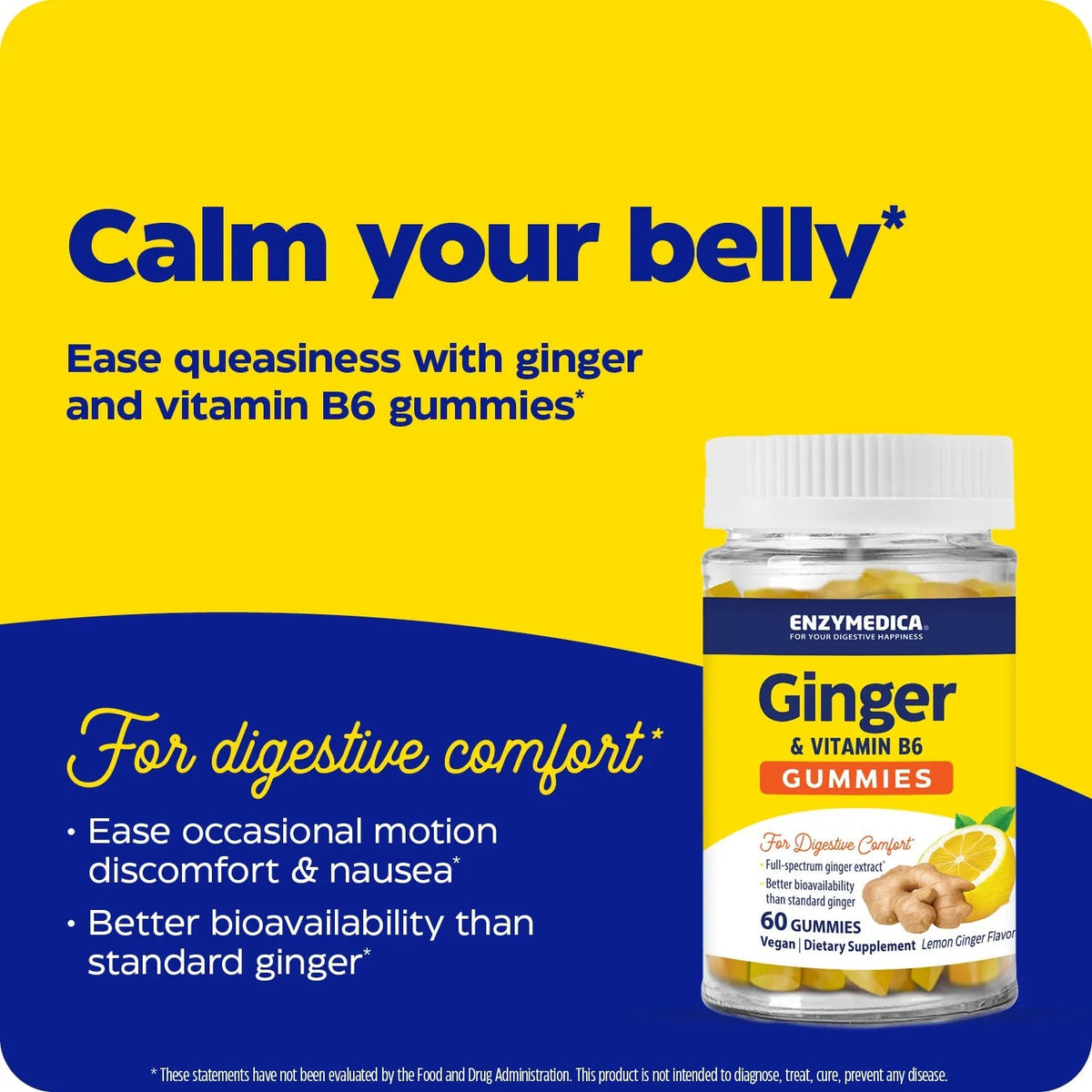 Enzymedica Jengibre y Vitamina B6 60 Gomitas Sabor Limón