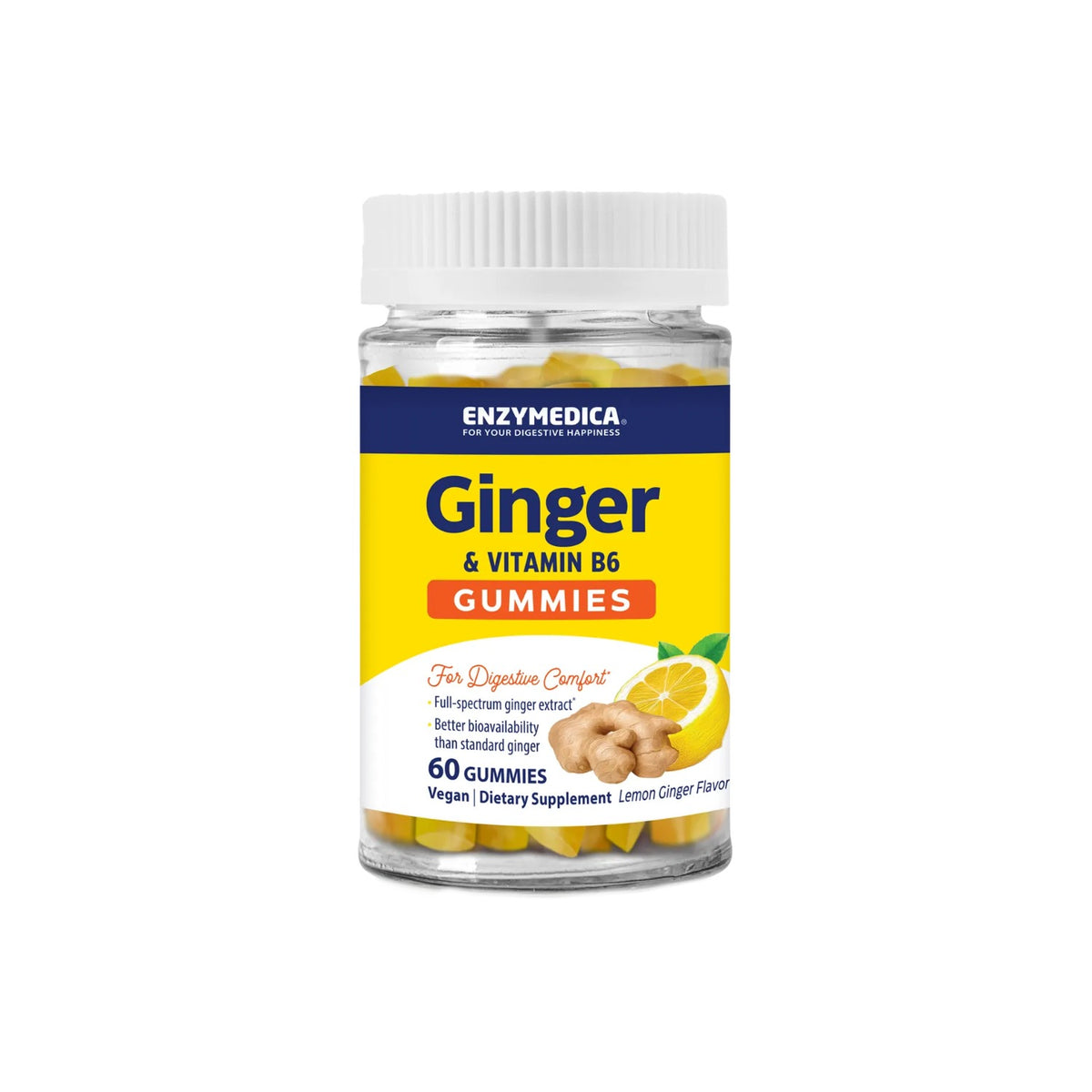 Enzymedica Jengibre y Vitamina B6 60 Gomitas Sabor Limón