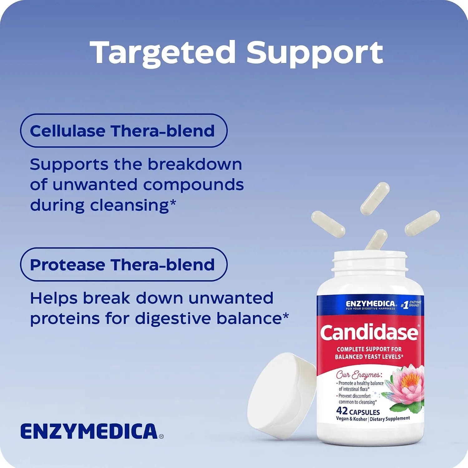 Enzymedica Candidase, enzimas digestivas para una limpieza suave, salud intestinal y digestión, 42 unidades