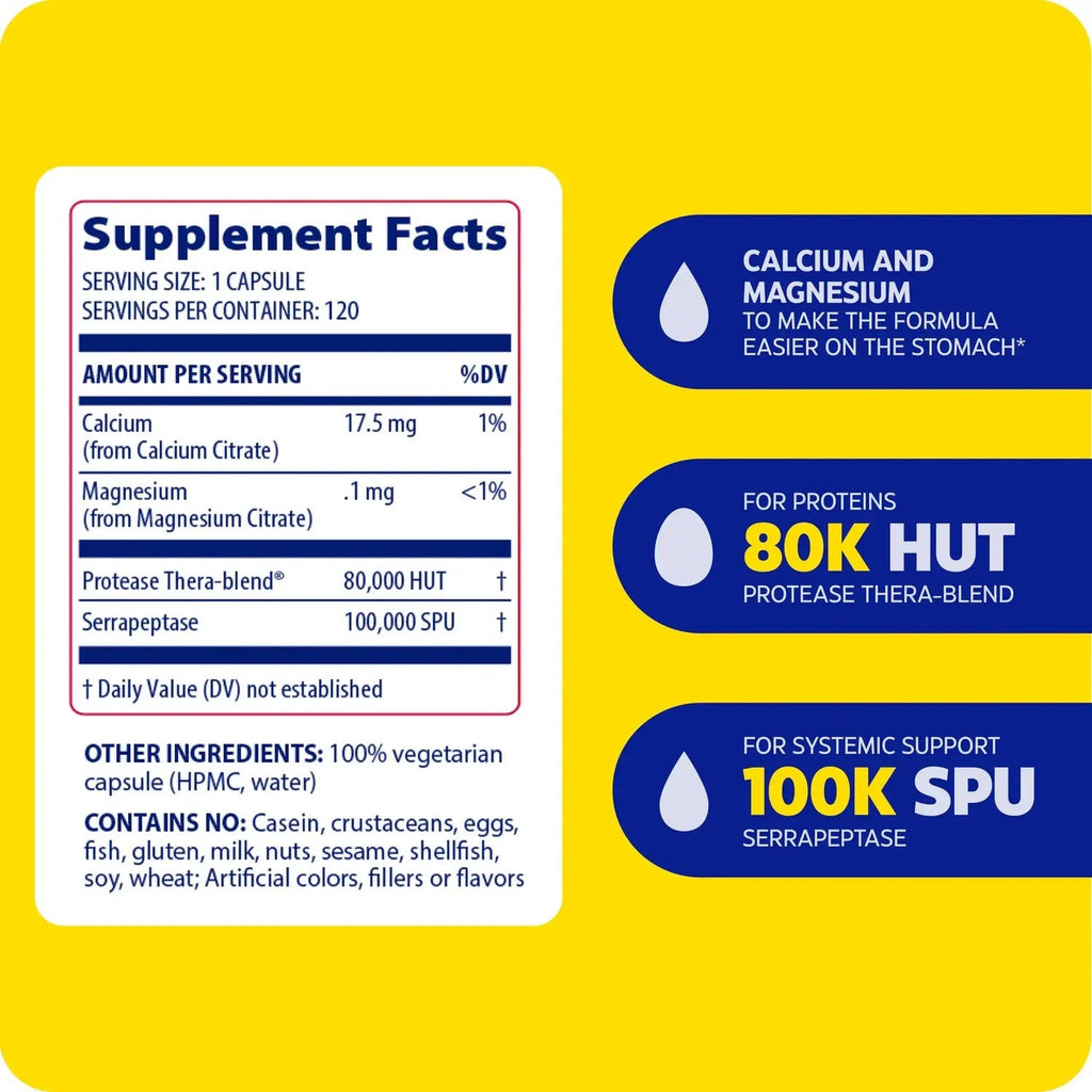 Enzymedica SerraGold Serrapeptasa de Alta Potencia 120 Cápsulas Vegetales