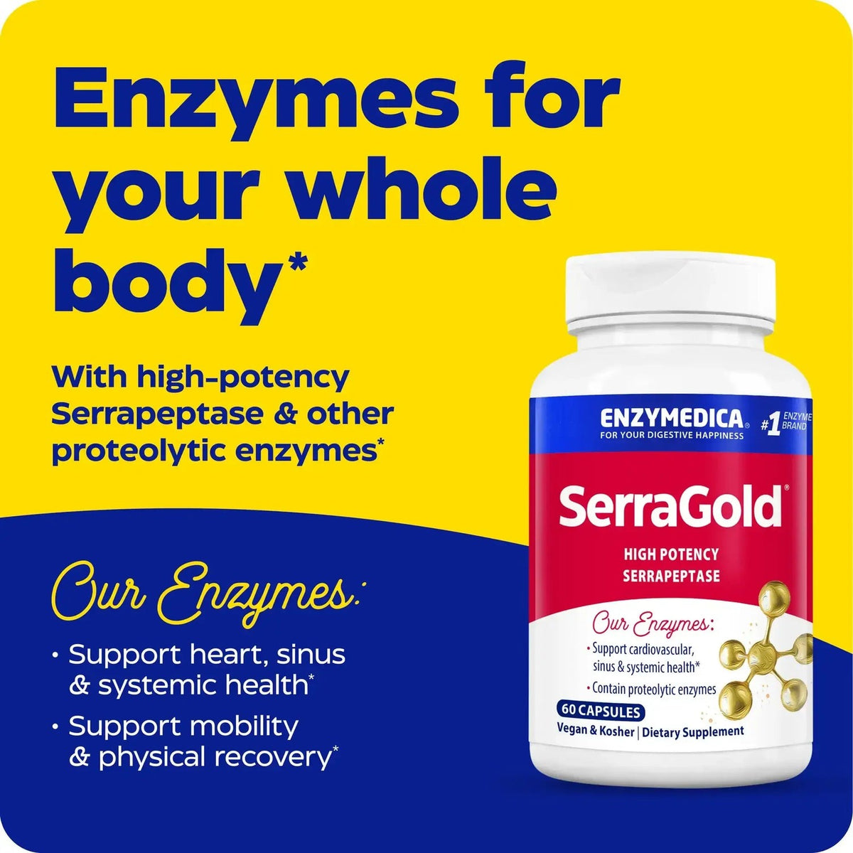 Enzymedica SerraGold Serrapeptasa de Alta Potencia 120 Cápsulas Vegetales