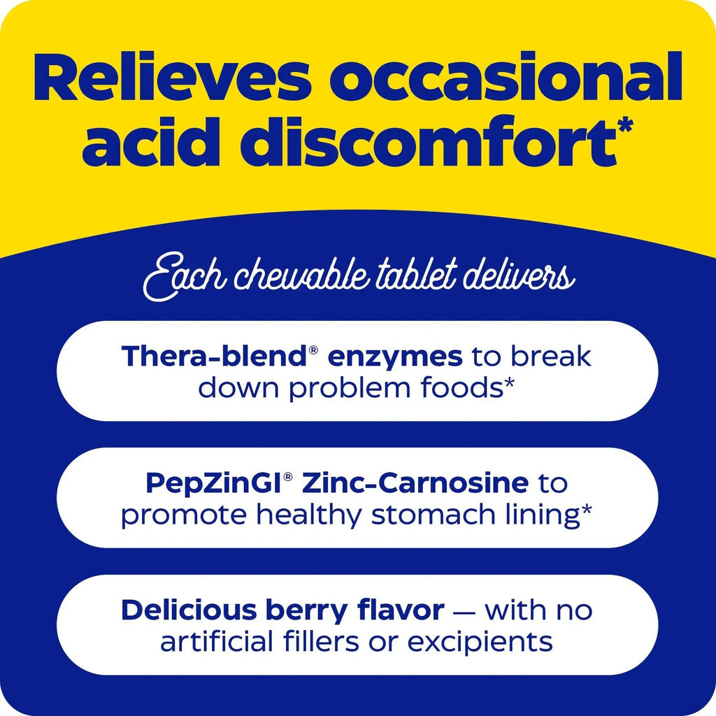 Enzymedica Acid Soothe 30 Tabletas Masticables Sabor Bayas Mixtas