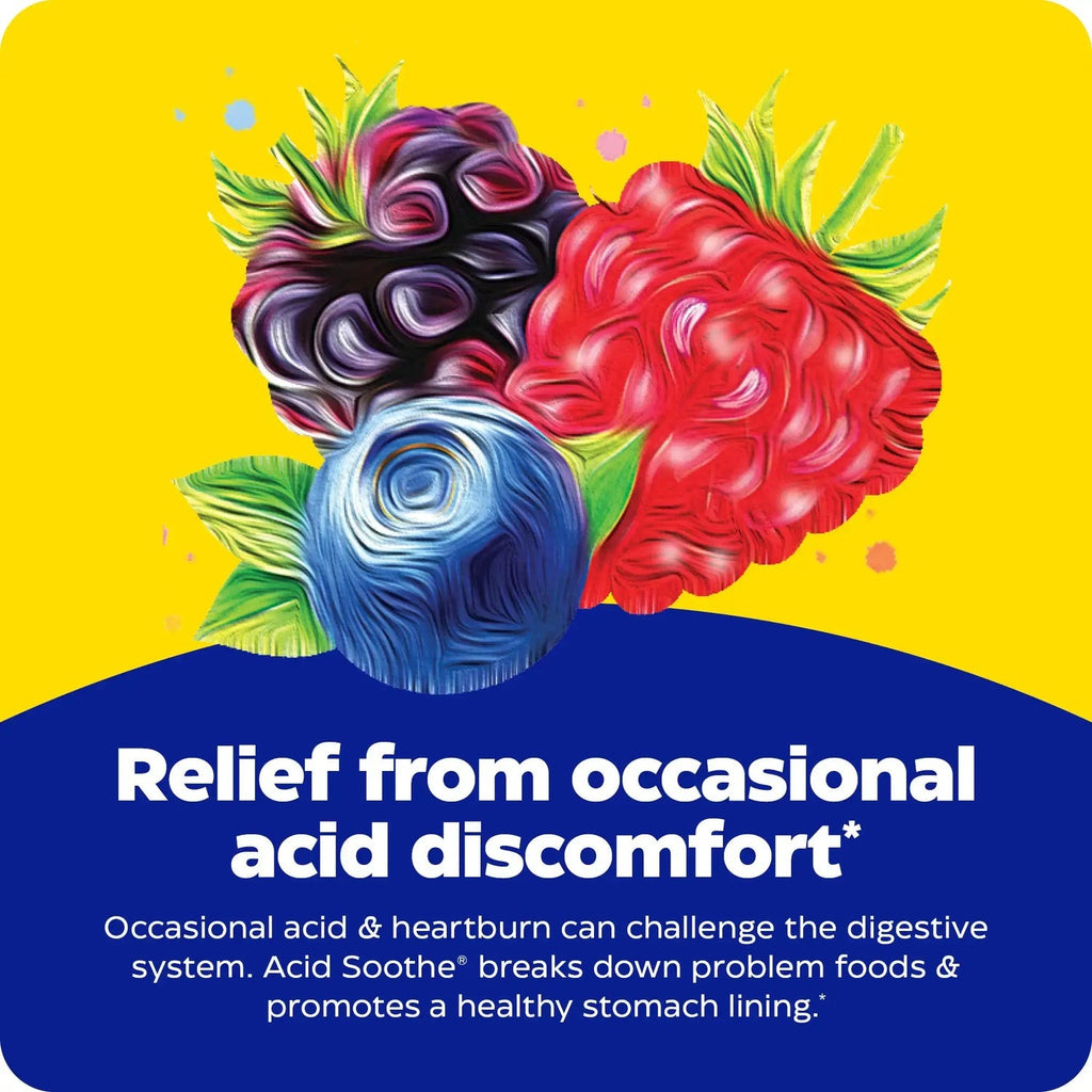 Enzymedica Acid Soothe 30 Tabletas Masticables Sabor Bayas Mixtas