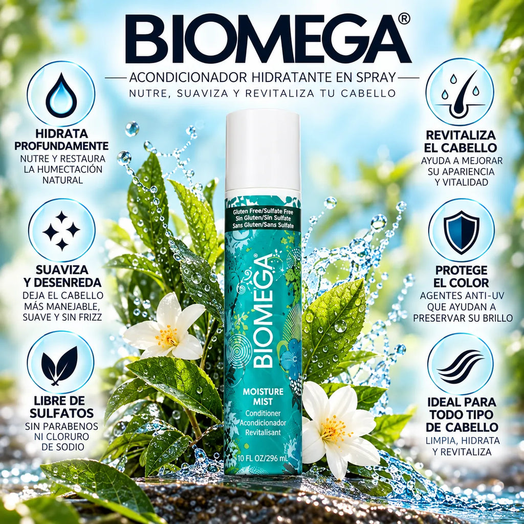 Aquage Biomega Moisture Mist | Acondicionador Hidratante Sin Enjuague | 296 ml | Volumen y Suavidad | Unisex