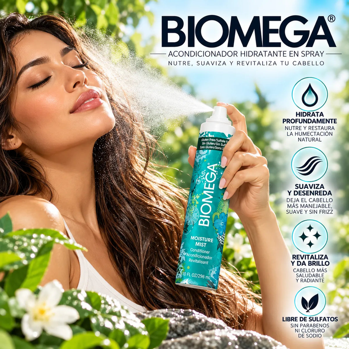 Aquage Biomega Moisture Mist | Acondicionador Hidratante Sin Enjuague | 296 ml | Volumen y Suavidad | Unisex