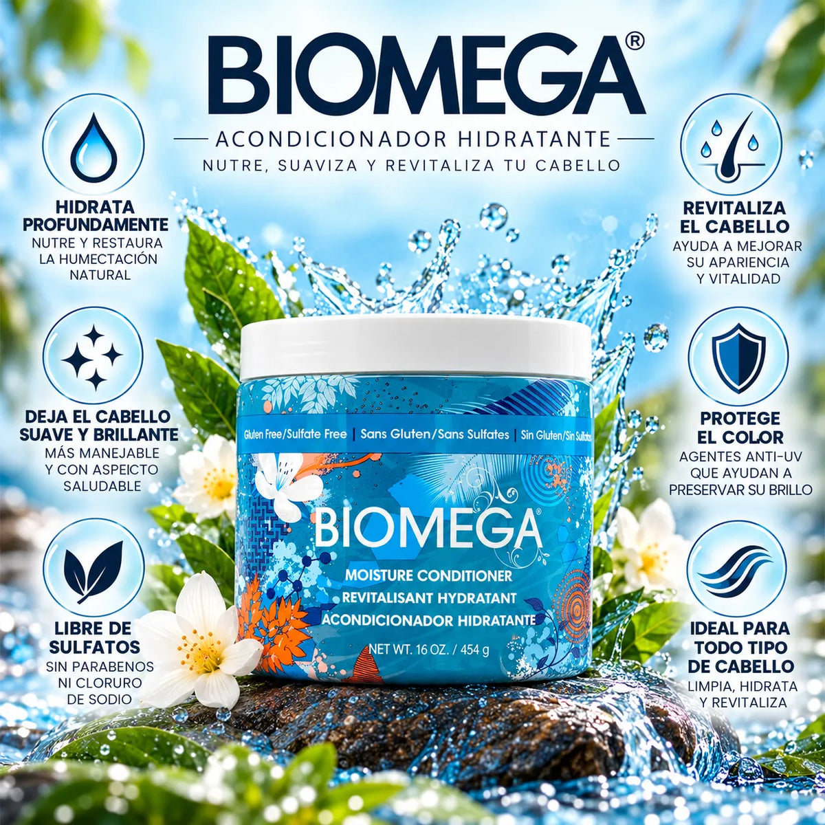 Aquage Biomega Moisture Conditioner | Acondicionador Hidratante con Omega y Queratina | 473 ml | Cabello Seco y Dañado