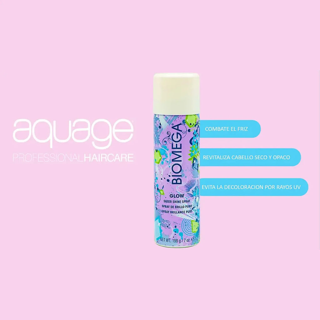 Aquage Biomega Glow Sheer Shine Spray | Spray de Brillo para el Cabello | Protección UV y Control de Frizz | 189 g (7 oz) | Unisex