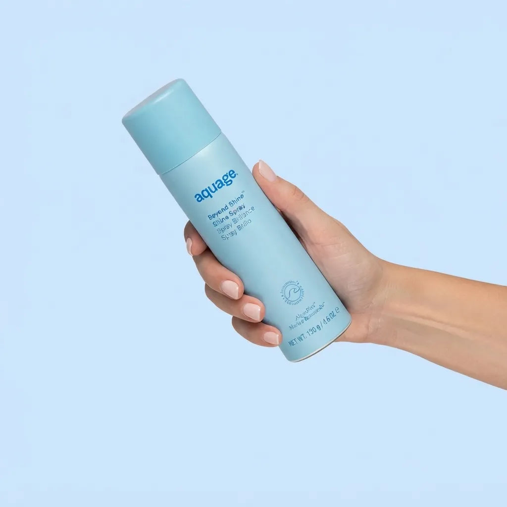 Aquage Beyond Shine 4.6 oz - 130 g - Spray Brillo | Protector Térmico Capilar | Control de Frizz y Acabado Sedoso | Fórmula con Botánicos Marinos AlgaePlex | Estilizado Profesional