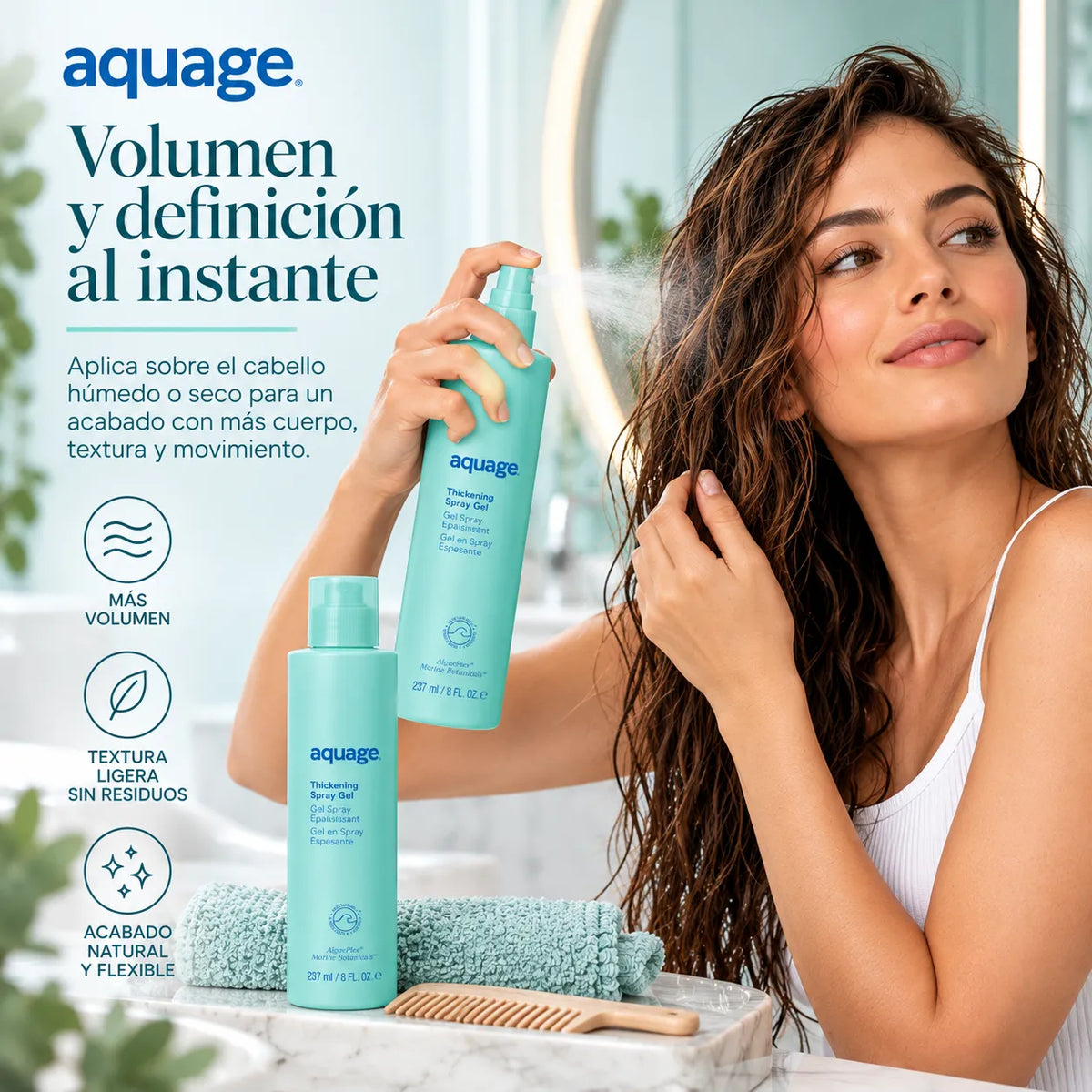 Aquage Thickening Spray Gel | Spray Espesante y Voluminizador | 8 oz | Cabello Fino | Fijación Firme