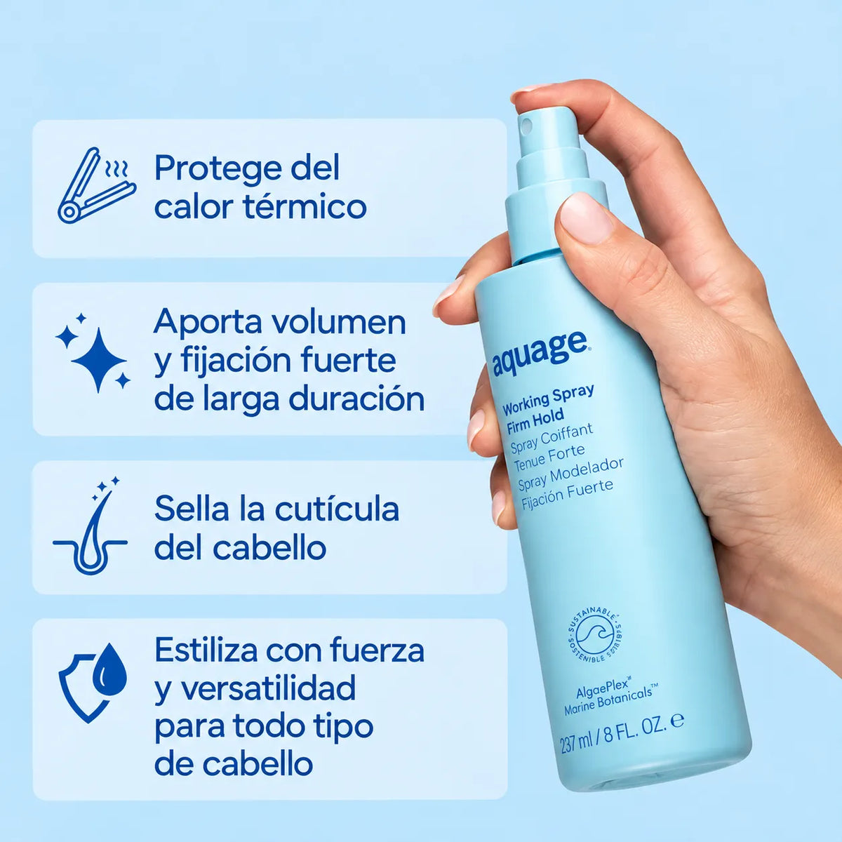 Aquage Working Spray Firm Hold | Laca Capilar Sin Aerosol | 8 oz | Fijación Firme y Duradera