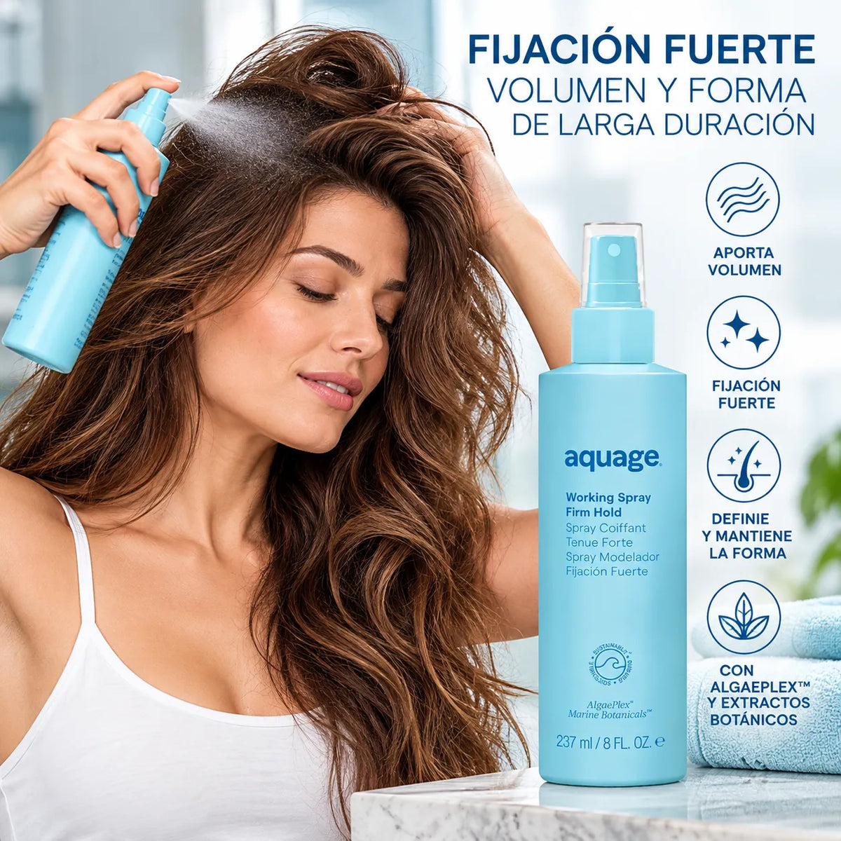 Aquage Working Spray Firm Hold | Laca Capilar Sin Aerosol | 8 oz | Fijación Firme y Duradera