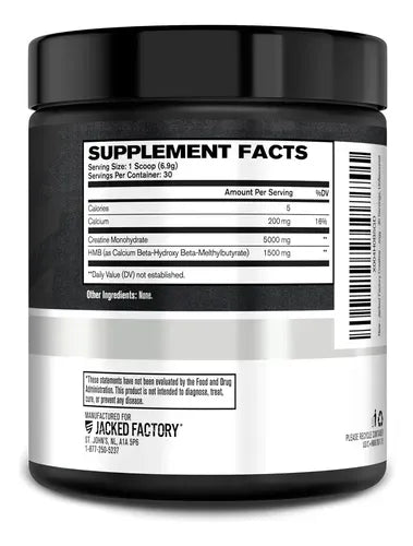 Jacked Factory Creatine + HMB | 30 servicios | Sin sabor | 5000 mg de creatina + 1500 mg de HMB | Suplemento alimenticio