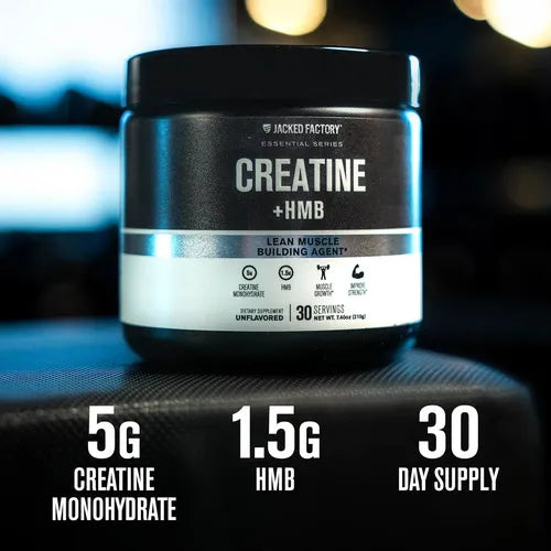 Jacked Factory Creatine + HMB | 30 servicios | Sin sabor | 5000 mg de creatina + 1500 mg de HMB | Suplemento alimenticio