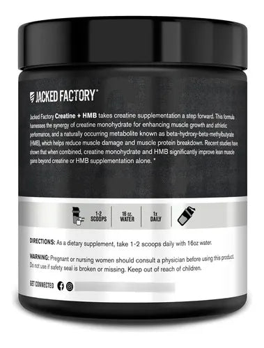 Jacked Factory Creatine + HMB | 30 servicios | Sin sabor | 5000 mg de creatina + 1500 mg de HMB | Suplemento alimenticio