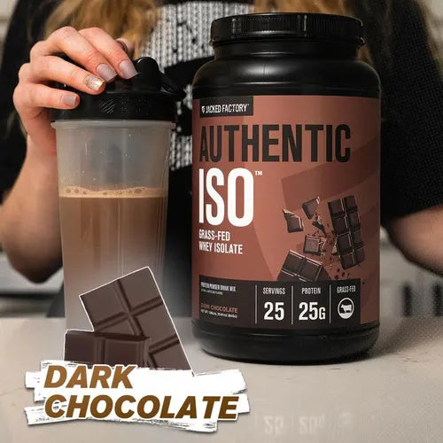 Jacked Factory Authentic ISO Whey Protein Isolate | 25 Porciones | Sabor Chocolate Negro | Proteína Aislada de Suero de Leche | Recuperación y Desarrollo Muscular | Suplemento Alimenticio