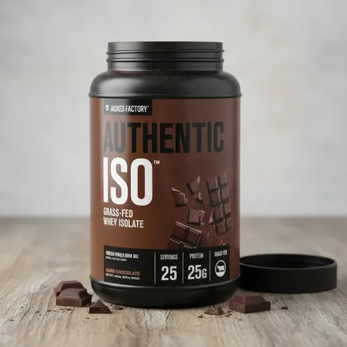Jacked Factory Authentic ISO Whey Protein Isolate | 25 Porciones | Sabor Chocolate Negro | Proteína Aislada de Suero de Leche | Recuperación y Desarrollo Muscular | Suplemento Alimenticio