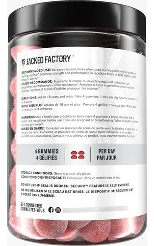 Jacked Factory Creatina Monohidratada | 120 Gomitas | Sabor Fresa | Fuerza y Rendimiento Muscular | Suplemento Alimenticio