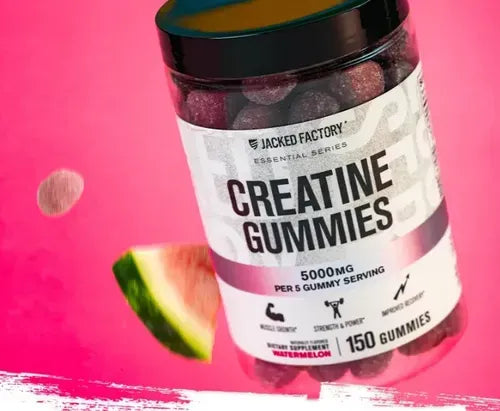 Jacked Factory Creatina Monohidratada | 120 Gomitas | Sabor Fresa | Fuerza y Rendimiento Muscular | Suplemento Alimenticio