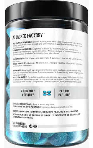 Jacked Factory Creatina Monohidratada | 120 Gomitas | Sabor Frambuesa Azul | Fuerza y Rendimiento Muscular | Suplemento Alimenticio