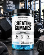 Jacked Factory Creatina Monohidratada | 120 Gomitas | Sabor Frambuesa Azul | Fuerza y Rendimiento Muscular | Suplemento Alimenticio
