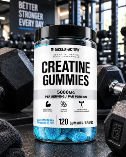 Jacked Factory Creatina Monohidratada | 120 Gomitas | Sabor Frambuesa Azul | Fuerza y Rendimiento Muscular | Suplemento Alimenticio