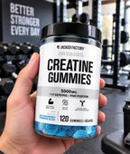 Jacked Factory Creatina Monohidratada | 120 Gomitas | Sabor Frambuesa Azul | Fuerza y Rendimiento Muscular | Suplemento Alimenticio