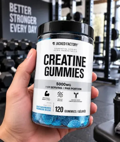 Jacked Factory Creatina Monohidratada | 120 Gomitas | Sabor Frambuesa Azul | Fuerza y Rendimiento Muscular | Suplemento Alimenticio