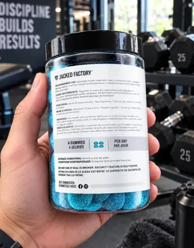 Jacked Factory Creatina Monohidratada | 120 Gomitas | Sabor Frambuesa Azul | Fuerza y Rendimiento Muscular | Suplemento Alimenticio