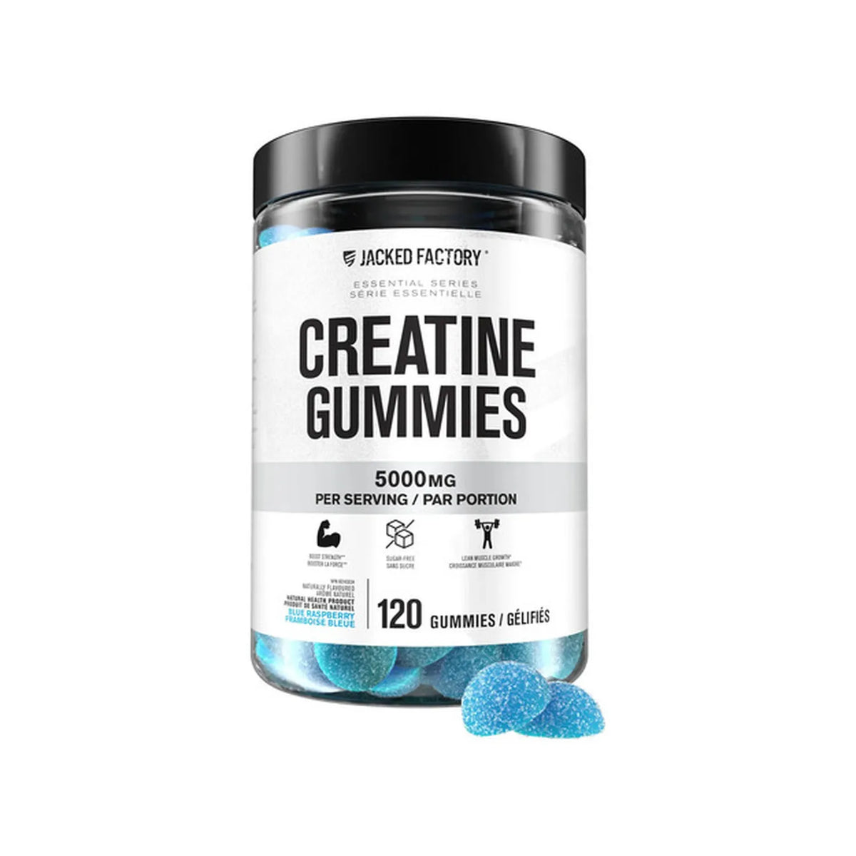 Jacked Factory Creatina Monohidratada | 120 Gomitas | Sabor Frambuesa Azul | Fuerza y Rendimiento Muscular | Suplemento Alimenticio