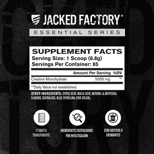 Jacked Factory Creatina Monohidratada | 85 servicios | Frambuesa azul | 5000 mg de creatina | Suplemento alimenticio