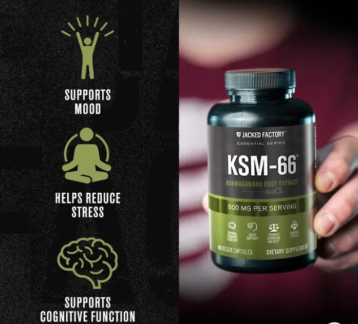 Jacked Factory KSM-66 Ashwagandha 600 mg - 60 Cápsulas | Extracto Estandarizado | Adaptógeno Natural | Manejo del Estrés y Bienestar