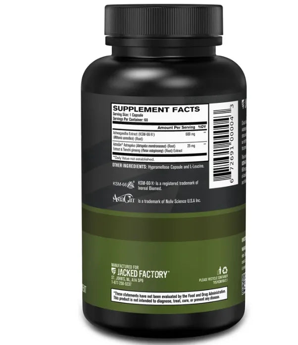 Jacked Factory KSM-66 Ashwagandha 600 mg - 60 Cápsulas | Extracto Estandarizado | Adaptógeno Natural | Manejo del Estrés y Bienestar
