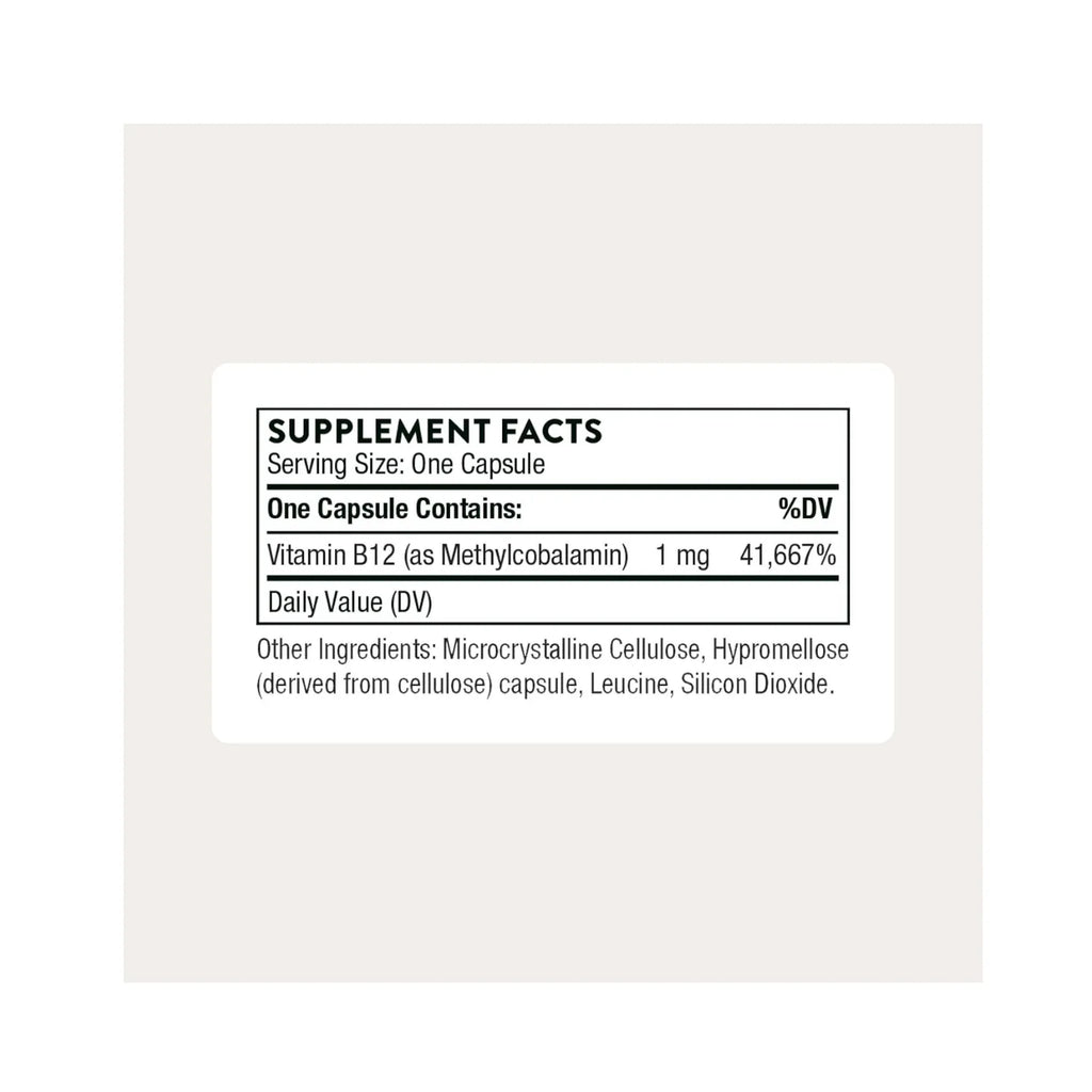 Thorne Vitamin B12 Metilcobalamina 1,000 mcg para Energía y Sistema Nervioso, 60 Cápsulas