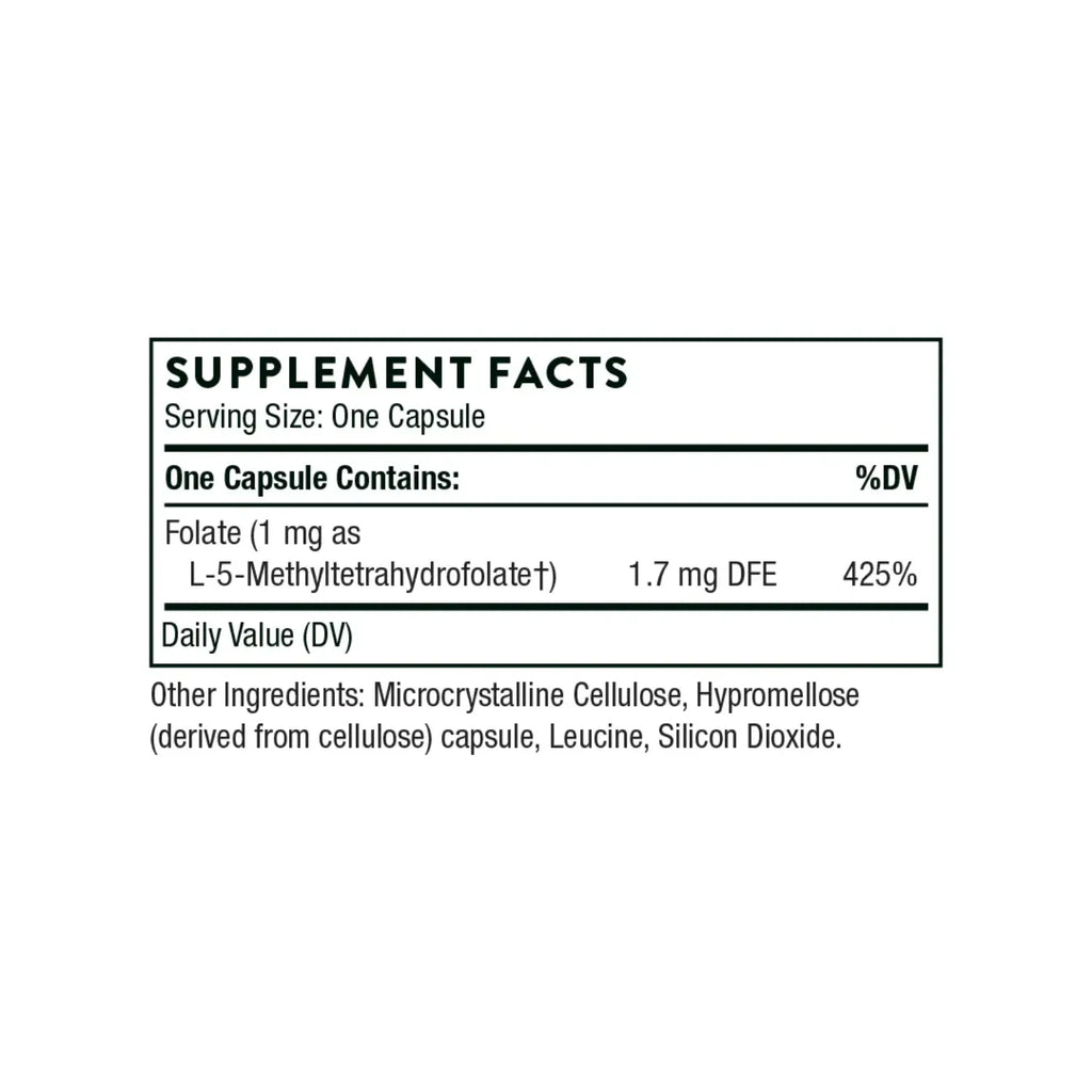 Thorne 5-MTHF 1 mg (L-5-Methyltetrahydrofolate) 60 Capsules