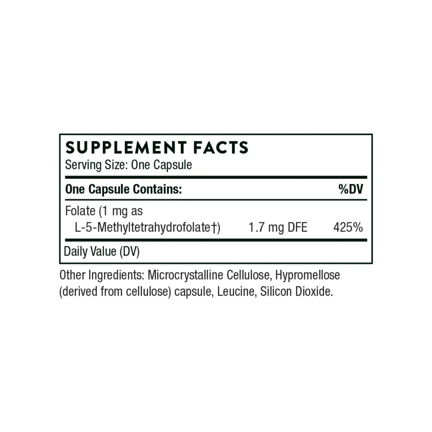 Thorne 5-MTHF 1 mg (L-5-Methyltetrahydrofolate) 60 Capsules