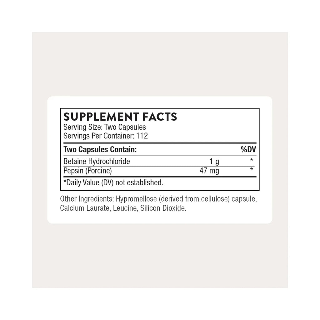 Thorne Betaine HCL & Pepsin 225 Capsules