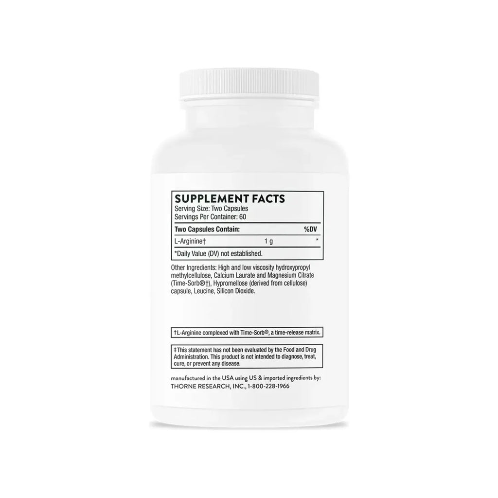 Thorne L-Arginine Liberación Sostenida 500 mg, 120 Cápsulas – Apoyo a la Circulación