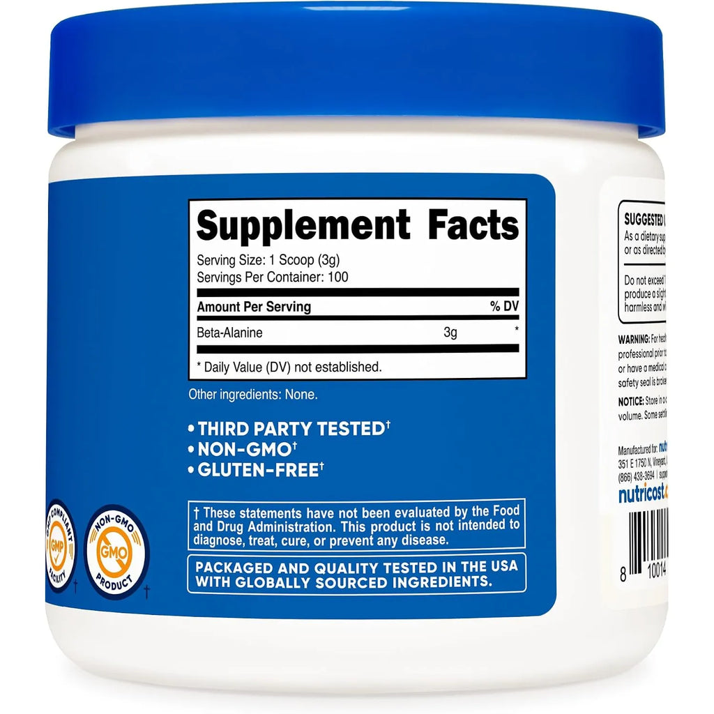 Nutricost Beta Alanina en Polvo 300 Gramos, 3 Gramos por Porción