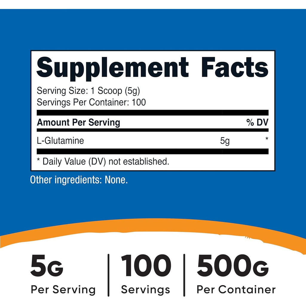 Nutricost L-Glutamina en Polvo 500 g 100 Porciones Sin Sabor