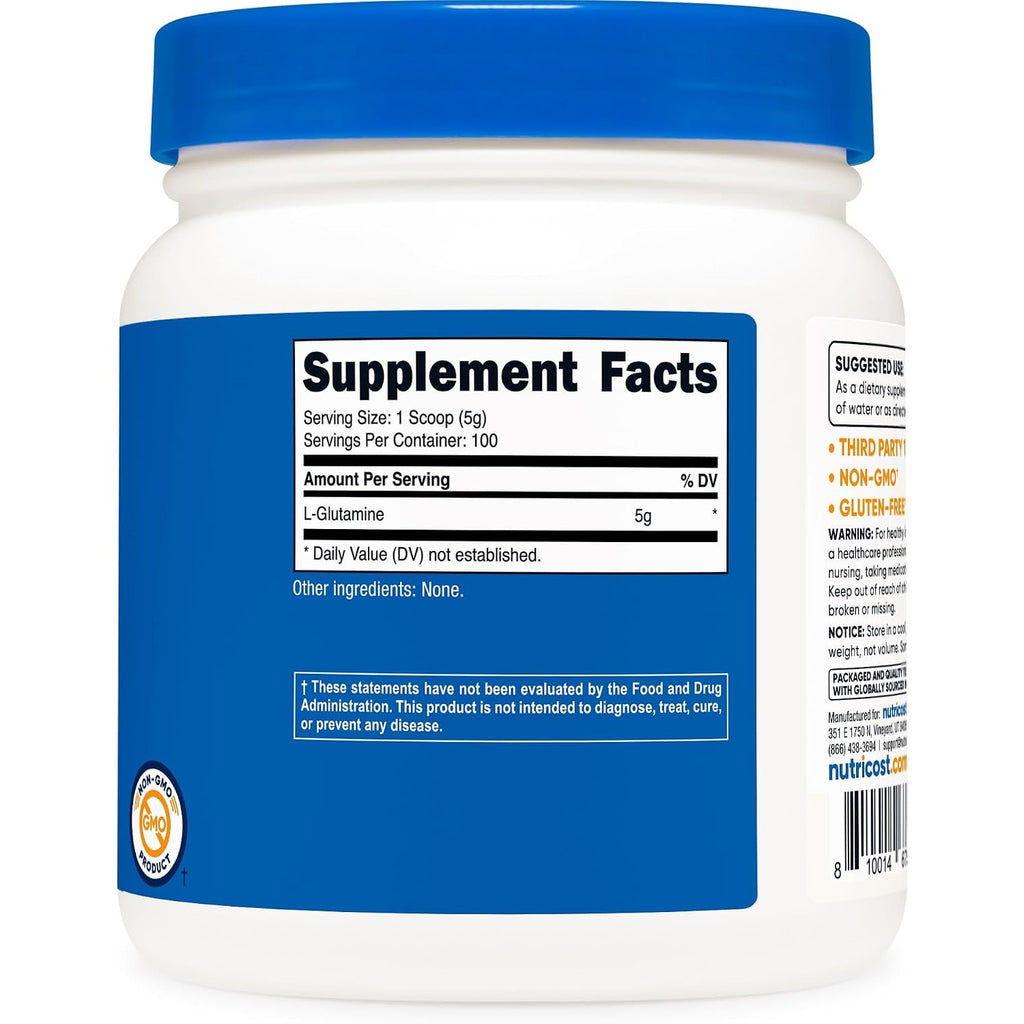 Nutricost L-Glutamina en Polvo 500 g 100 Porciones Sin Sabor