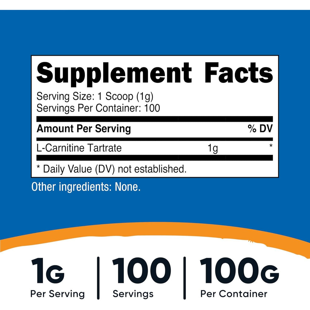 Nutricost Tartrato de L-Carnitina en Polvo 100 g 100 Porciones