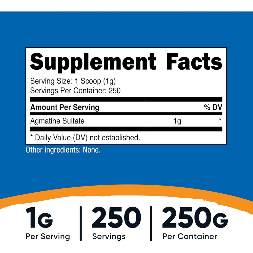 Nutricost Sulfato de Agmatina en Polvo 250 g 250 Porciones Sin Sabor