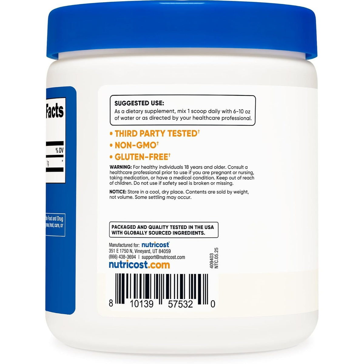 Nutricost Sulfato de Agmatina en Polvo 250 g 250 Porciones Sin Sabor